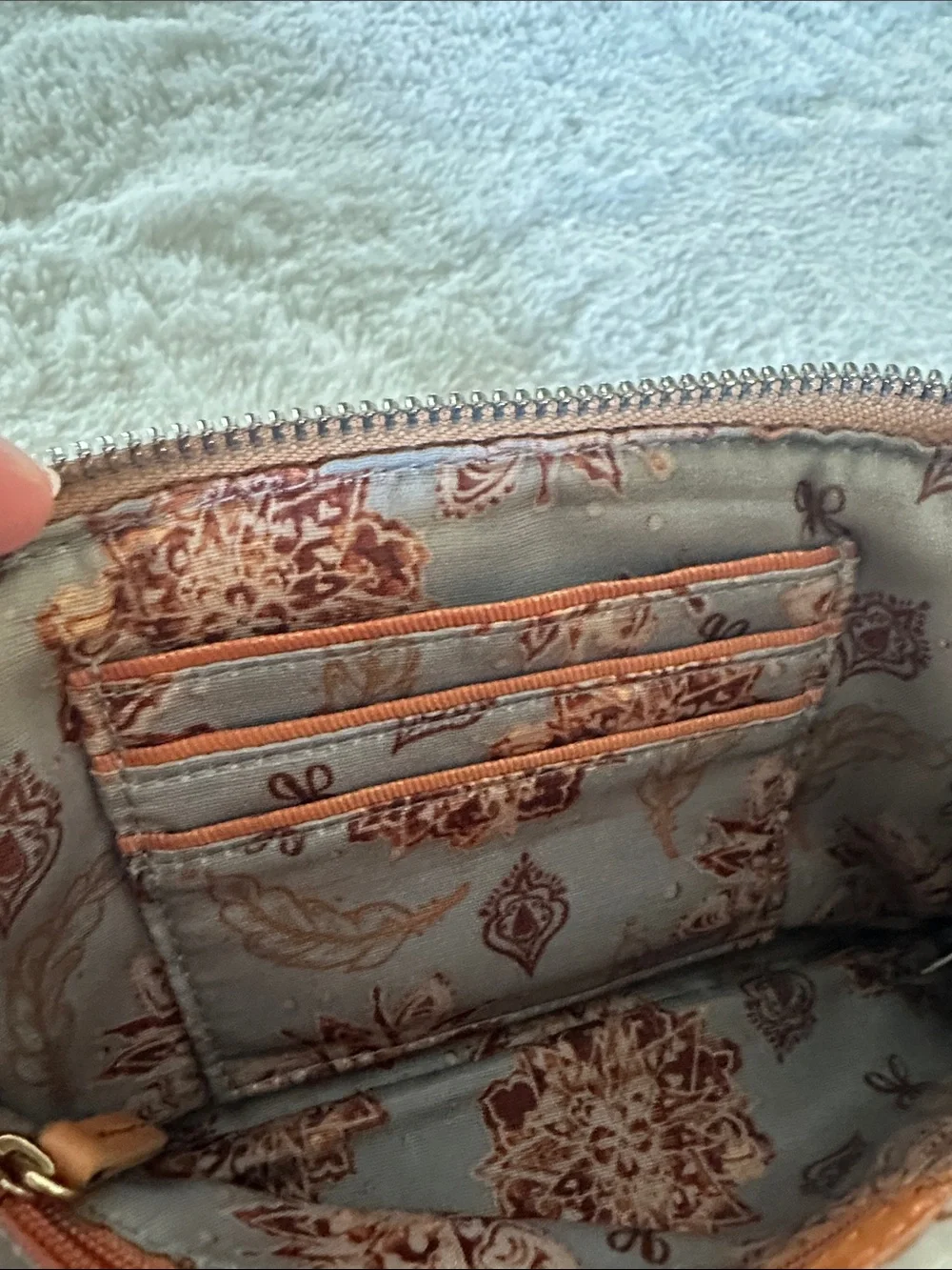 HOBO Cognac Leather Wristlet Clutch with Dual Zippers